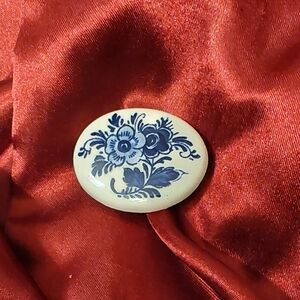 Vintage Delft Floral Blue Brooch
